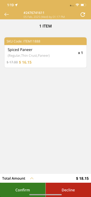 Store Confirm / Decline